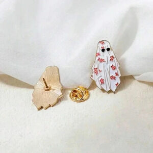 2 piece pink white floral festive Halloween ghost enamel pins casual unisex